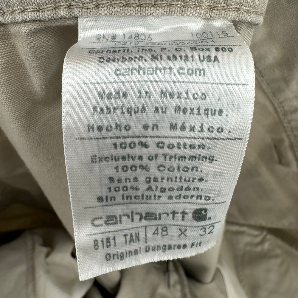 Carhartt Size 48 X 32 Original Dungaree Fit Tan Khaki Workwear Pants‎ - Picture 4 of 4